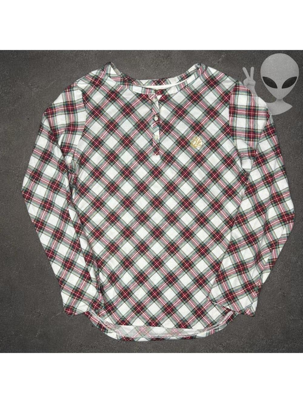 Lauren Ralph Lauren Holiday Tartan Plaid Henley Pajama Set Medium Ivory Red - Picture 3 of 8